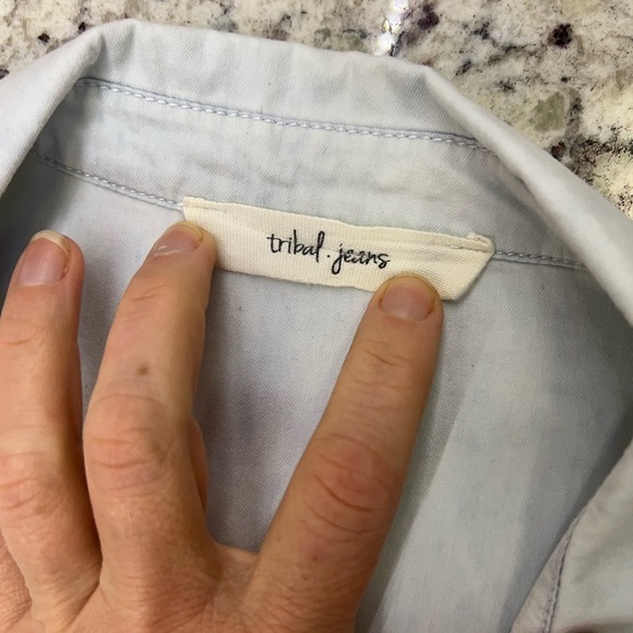 Tribal Jeans Women’s XL Dip Tie Dye Long Sleeve Button Down Shirt Blue White - Picture 3 of 9